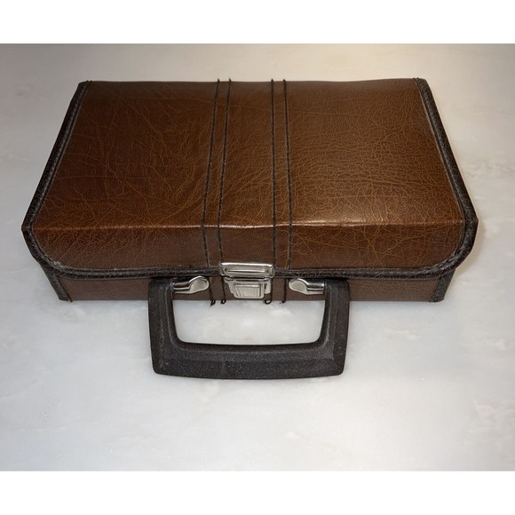 Cassette Tape Vintage Leather Carry Case Holder 12 Slots Brown Faux Made In USA - Picture 1 of 8